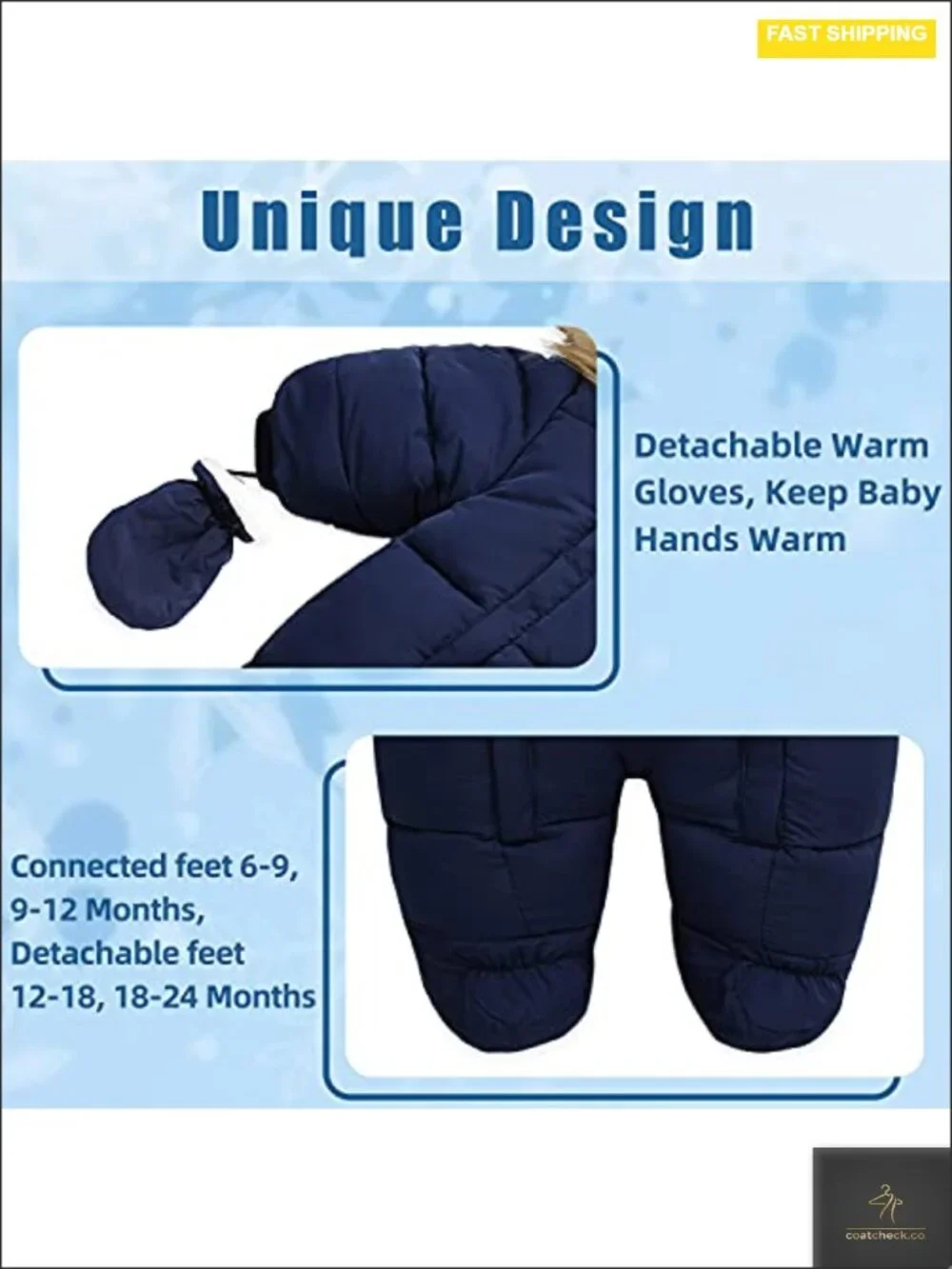 Baby Winter Snowsuit Hooded Romper Double Zipper Fur Collar Warm Jumpsuit 6-24